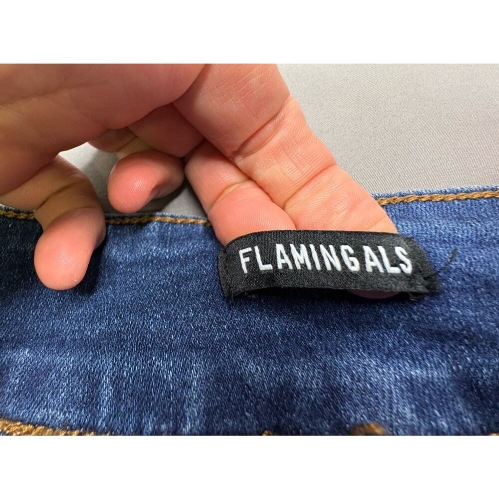 Flamingals Women’s Medium Medium Rise Wide Leg Baggy Jeans Stretch Denim Blue - Picture 8 of 8